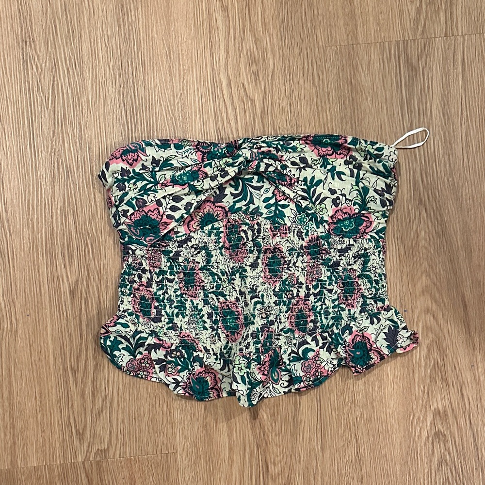 Free People Floral Print Top - Green and Pink